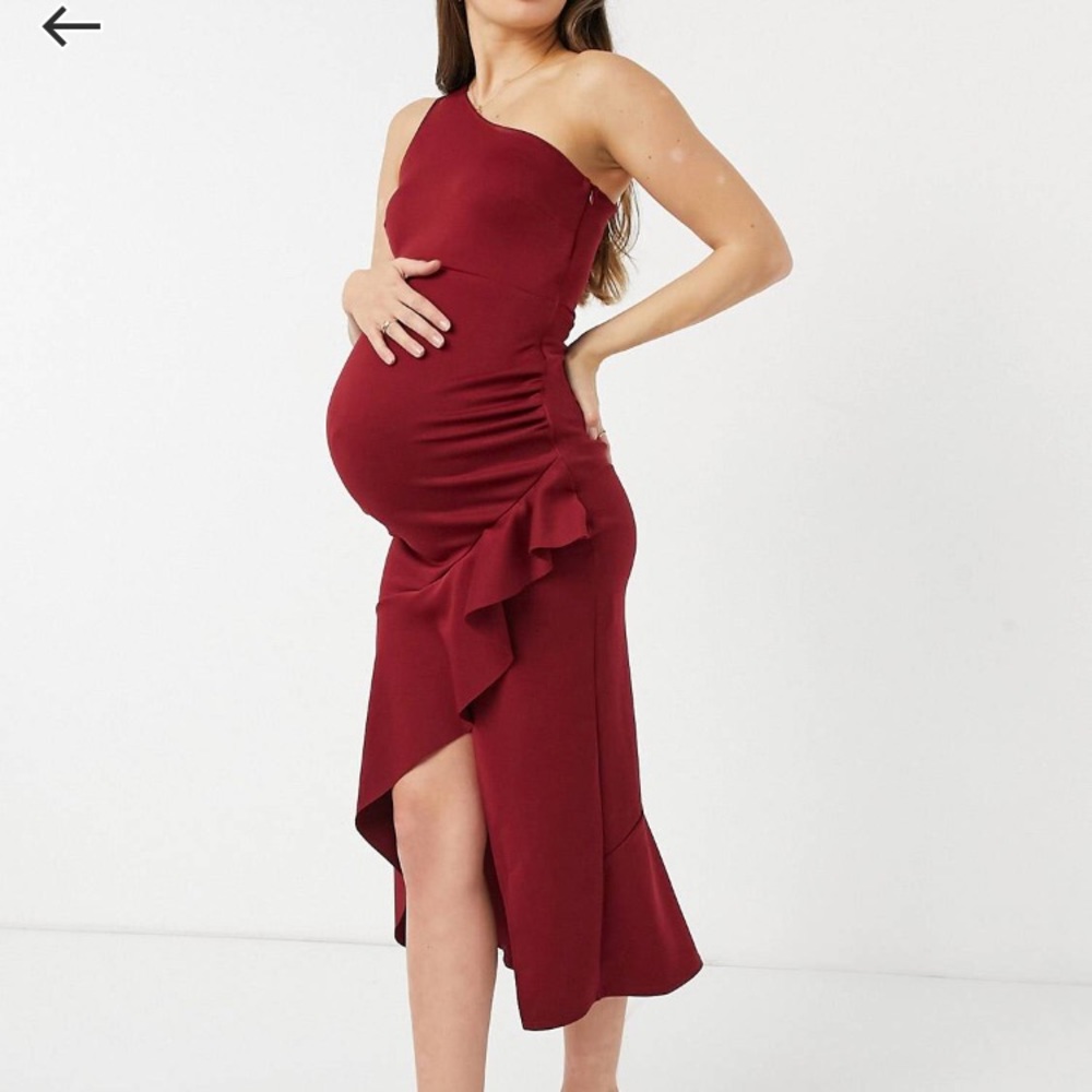 True Violet Maternity one shoulder with ruffle trim